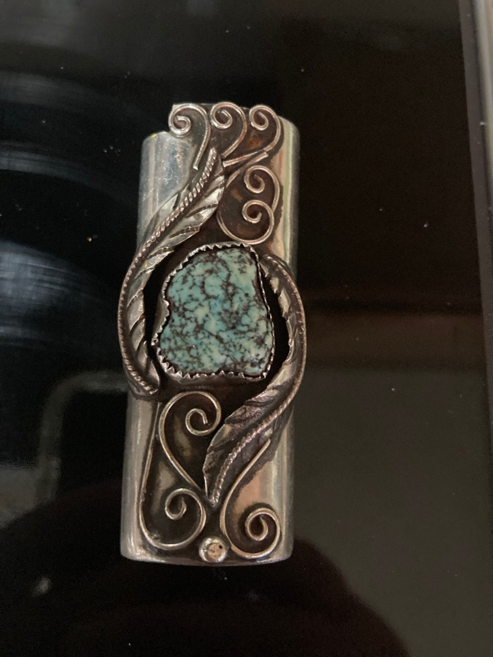 Sterling silver & Turquoise cigarette lighter holder